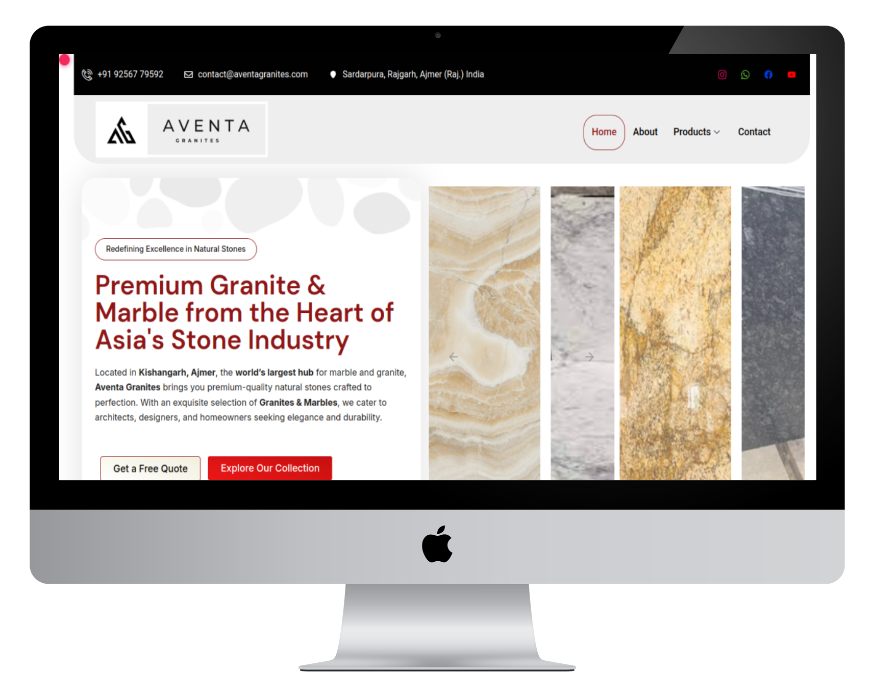 Aventa Granites Website Screenshot